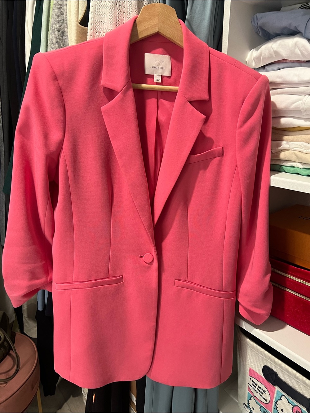 cinq a sept Pink Single-Button Notch-Lapel Blazer